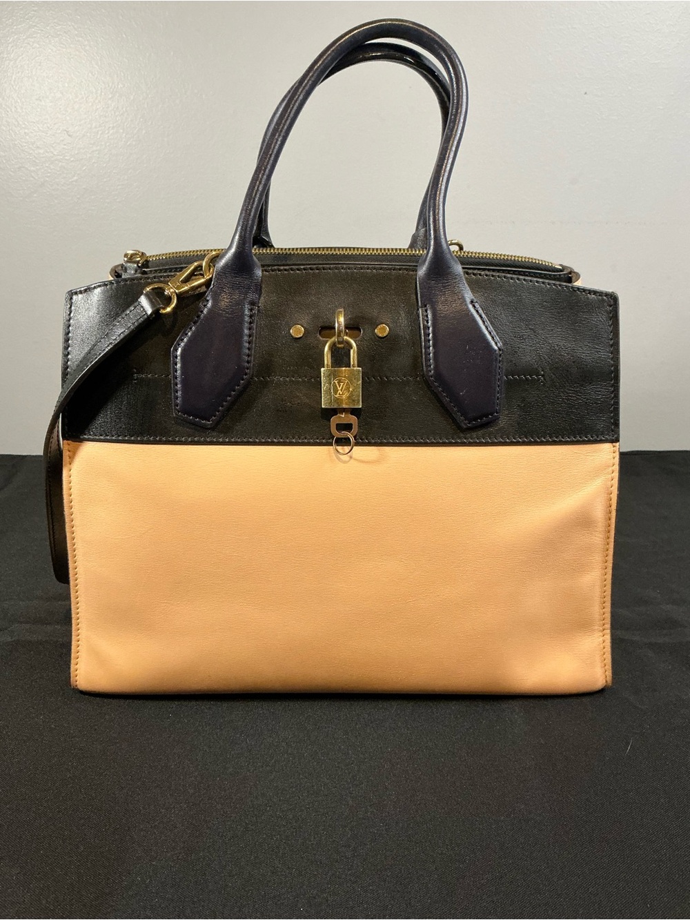 Louis Vuitton Black and Beige Two-Tone Shoulder Bag with Gold Hardware